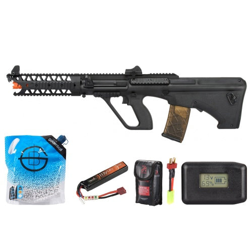 Army Armament Aug 9" Raptor Polymer Aeg Airsoft Rifle - Battery/Adapter/Charger Combo - (Black)
