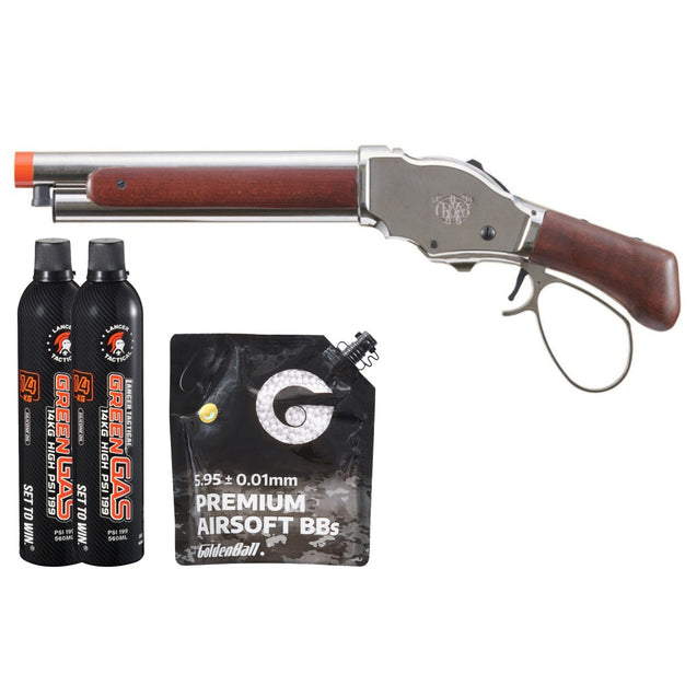 Golden Eagle 1887 Compact Wide Lever Action Shotgun - Green Gas Combo - (Silver)