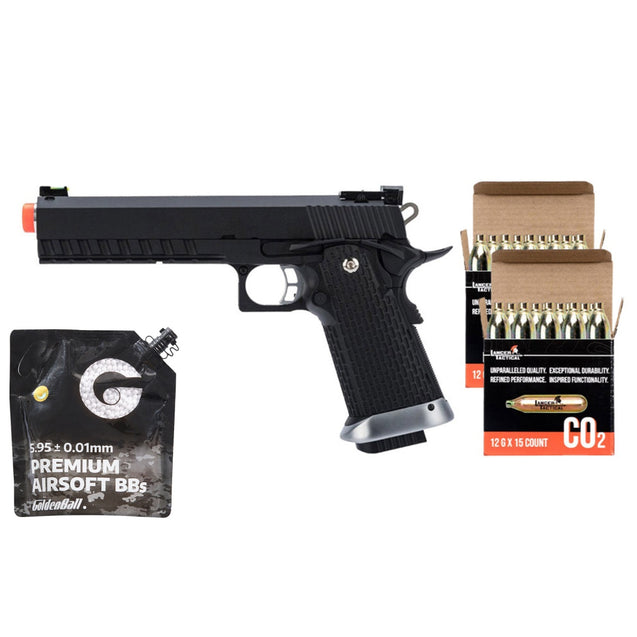 KJW Xcelerator 6" Hi-CAPA CO2 Gas Blowback Airsoft Pistol - CO2 Combo - (Black)