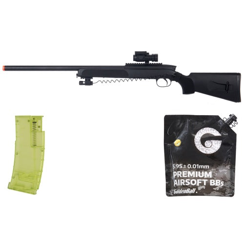 DE Airsoft Metal M50P Master Sniper Rifle W/ Red Dot Scope - BB/Sniper Bundle