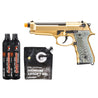 WE-Tech New System M92 Eagle Full Auto Airsoft Gas Blowback Pistol - (Gold) Green Gas Combo