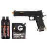 WE Tech 1911 Hi-Capa T-Rex Competition Gas Blowback Airsoft Pistol w/ Sight Mount & Top Ports - (Black/Gold) Green Gas Combo