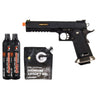 WE-Tech Hi-Capa 6" IREX Full Auto Competition Pistol - (Black/Gold Barrel/With Markings) Green Gas Combo