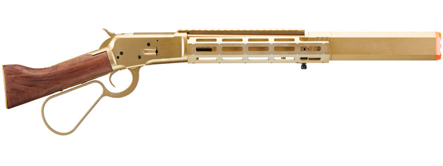 A&K M1873 "Mares Leg" Lever Action Airsoft Green Gas Rifle w/ M-LOK Rail and Suppressor (Color: Gold)