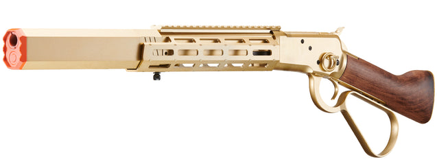 A&K M1873 "Mares Leg" Lever Action Airsoft Green Gas Rifle w/ M-LOK Rail and Suppressor (Color: Gold)