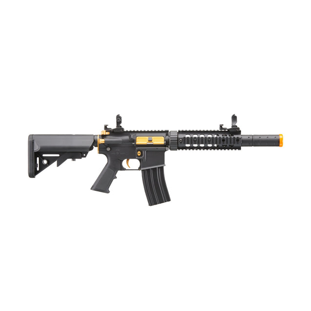 Lancer Tactical Gen 2 M4 SD Carbine Airsoft AEG Rifle with Gold Accents (Color: Black)