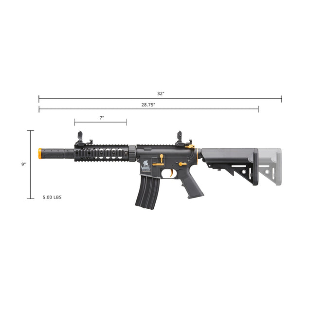 Lancer Tactical Gen 2 M4 SD Carbine Airsoft AEG Rifle with Gold Accents (Color: Black)