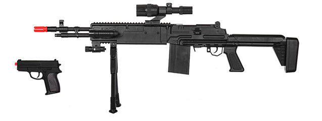 UK Arms Rifle Scope Laser & Flashlight And Bonus P618 Spring Pistol In Combo Box