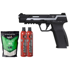 G&G Piranha MK1 GBB Pistol - (Black/Silver) - Gas/BB Bundle
