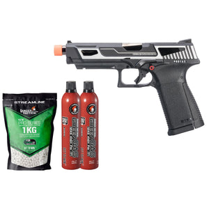 G&G GTP9-MS Metal Slide Gas Blowback Airsoft Pistol - (Silver) - Gas/BB Bundle