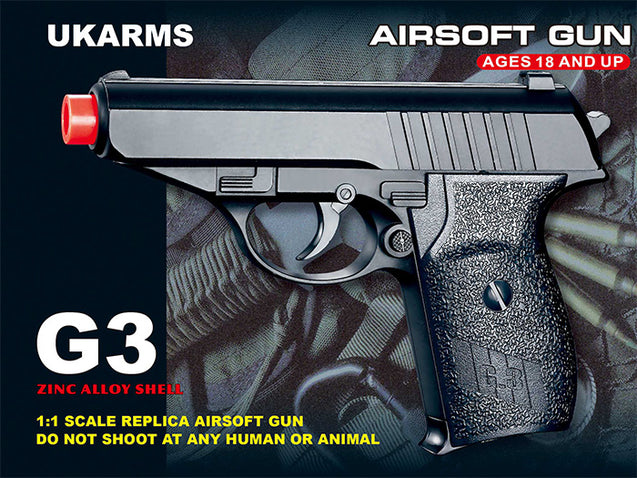 Ukarms Airsoft G3 230 German Compact Metal Spring Pistol (Black)