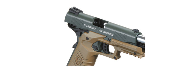 HFC Classic .45 Series Metal Green Gas Blowback Airsoft Pistol (Color: Black & Dark Earth)