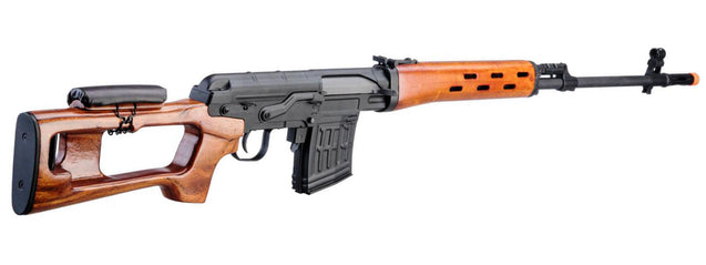 A&K SVD Dragunov Electric Airsoft Gun Sniper Rifle w/ Real Wood Furniture & Fixed Sportsman Stock (Color: Black / Real Wood)