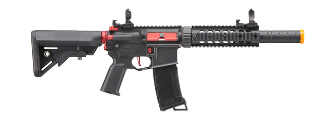 Lancer Tactical Gen 3 M4 Carbine SD AEG Airsoft Rifle Gun with Mock Suppressor (Color: Black with Red Accents)