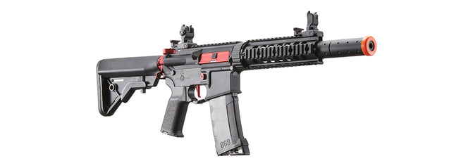Lancer Tactical Gen 3 M4 Carbine SD AEG Airsoft Rifle Gun with Mock Suppressor (Color: Black with Red Accents)