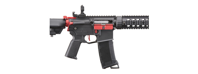 Lancer Tactical Gen 3 M4 Carbine SD AEG Airsoft Rifle Gun with Mock Suppressor (Color: Black with Red Accents)