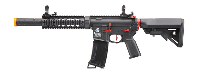 Lancer Tactical Gen 3 M4 Carbine SD AEG Airsoft Rifle Gun with Mock Suppressor (Color: Black with Red Accents)