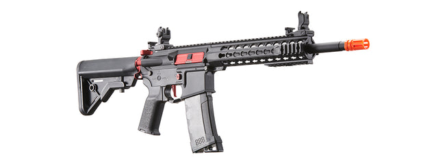 Lancer Tactical Gen 3 10" Keymod Airsoft Rifle Gun M4 Carbine AEG Rifle with Red Accents (Color: Black)