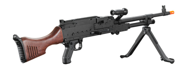 Airsoft Gun Lancer Tactical Full Metal M240W Airsoft AEG Squad Automatic Machine Gun with Box Magazine (Color: Black & Wood)