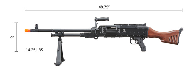 Airsoft Gun Lancer Tactical Full Metal M240W Airsoft AEG Squad Automatic Machine Gun with Box Magazine (Color: Black & Wood)