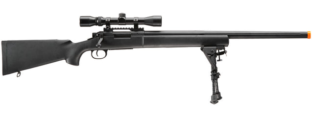 Airsoft Gun Lancer Tactical High FPS M24 Bolt Action Spring Powered Sniper Rifle w/ Scope & Bipod (Color: Black)