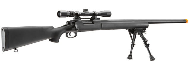 Airsoft Gun Lancer Tactical High FPS M24 Bolt Action Spring Powered Sniper Rifle w/ Scope & Bipod (Color: Black)