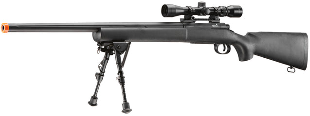 Airsoft Gun Lancer Tactical High FPS M24 Bolt Action Spring Powered Sniper Rifle w/ Scope & Bipod (Color: Black)