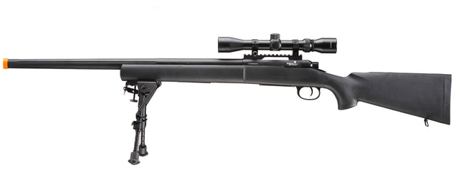 Airsoft Gun Lancer Tactical High FPS M24 Bolt Action Spring Powered Sniper Rifle w/ Scope & Bipod (Color: Black)