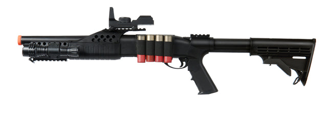 Airsoft Gun Spring Shotgun RIS w/ 4 Bullet Shells  Retractable LE Stock Shell Holder