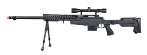 WellFire MB4418-3 Bolt Action Airsoft Sniper Rifle w/ Scope & Bipod (BLACK) Airsoft Gun Rifles