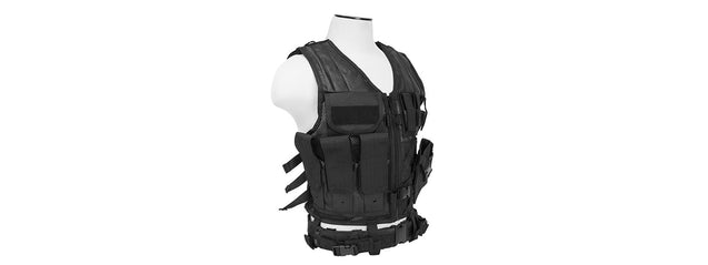 Ncstar Military Cross Draw Vest W/ Integrated Holster - Black 2Xl-3Xl