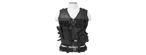 Ncstar Military Cross Draw Vest W/ Integrated Holster - Black 2Xl-3Xl