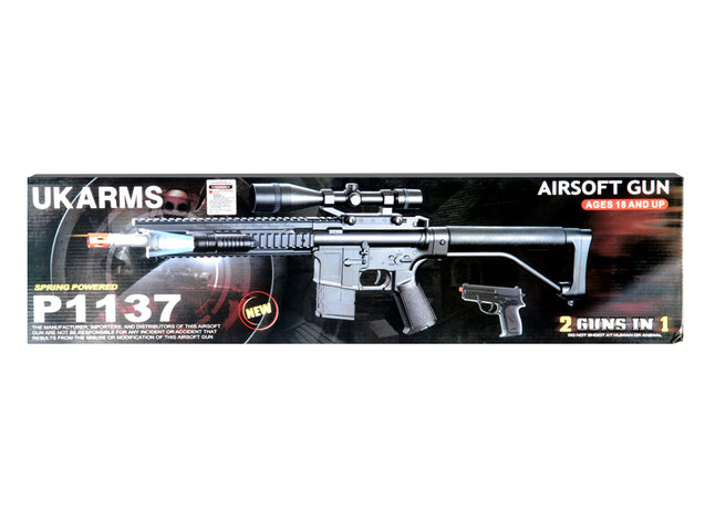 Ukarms P1137 RIS Spring Rifle w/ Scope, Laser & Flashlight and Bonus P618 Spring Pistol in Combo Box