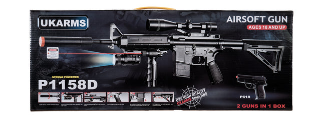 P1158D M4 Spring AEG With Vertical Grip, Laser, Adjustable Stock + Pistol