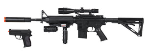 P1158D M4 Spring AEG With Vertical Grip, Laser, Adjustable Stock + Pistol