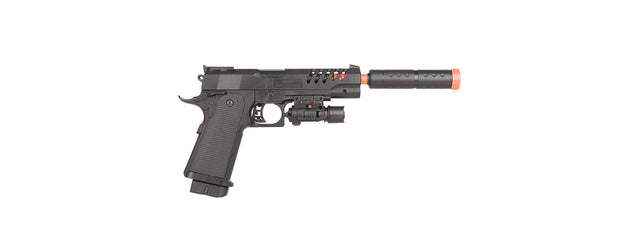 Spring Pistol (Bk) W/ Silencer, Laser
