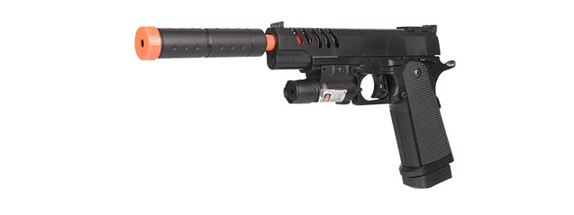 Spring Pistol (Bk) W/ Silencer, Laser