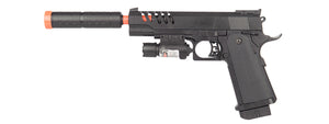 Spring Pistol (Bk) W/ Silencer, Laser