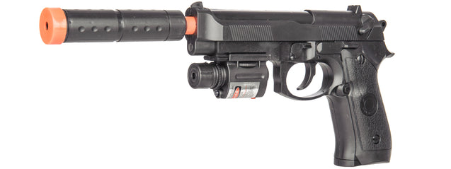 P2218C Spring Pistol (Bk) W/ Laser, Suppressor