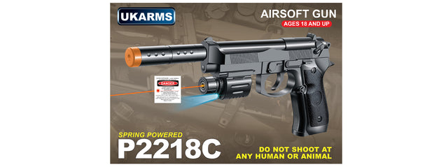 P2218C Spring Pistol (Bk) W/ Laser, Suppressor